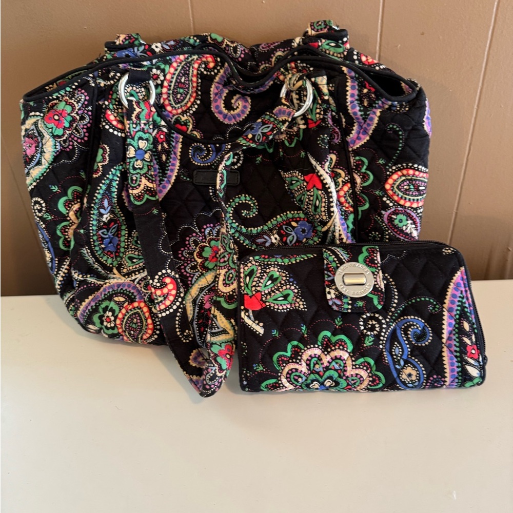 Vera Bradley Black and Multicolor Paisley Bag and Wallet